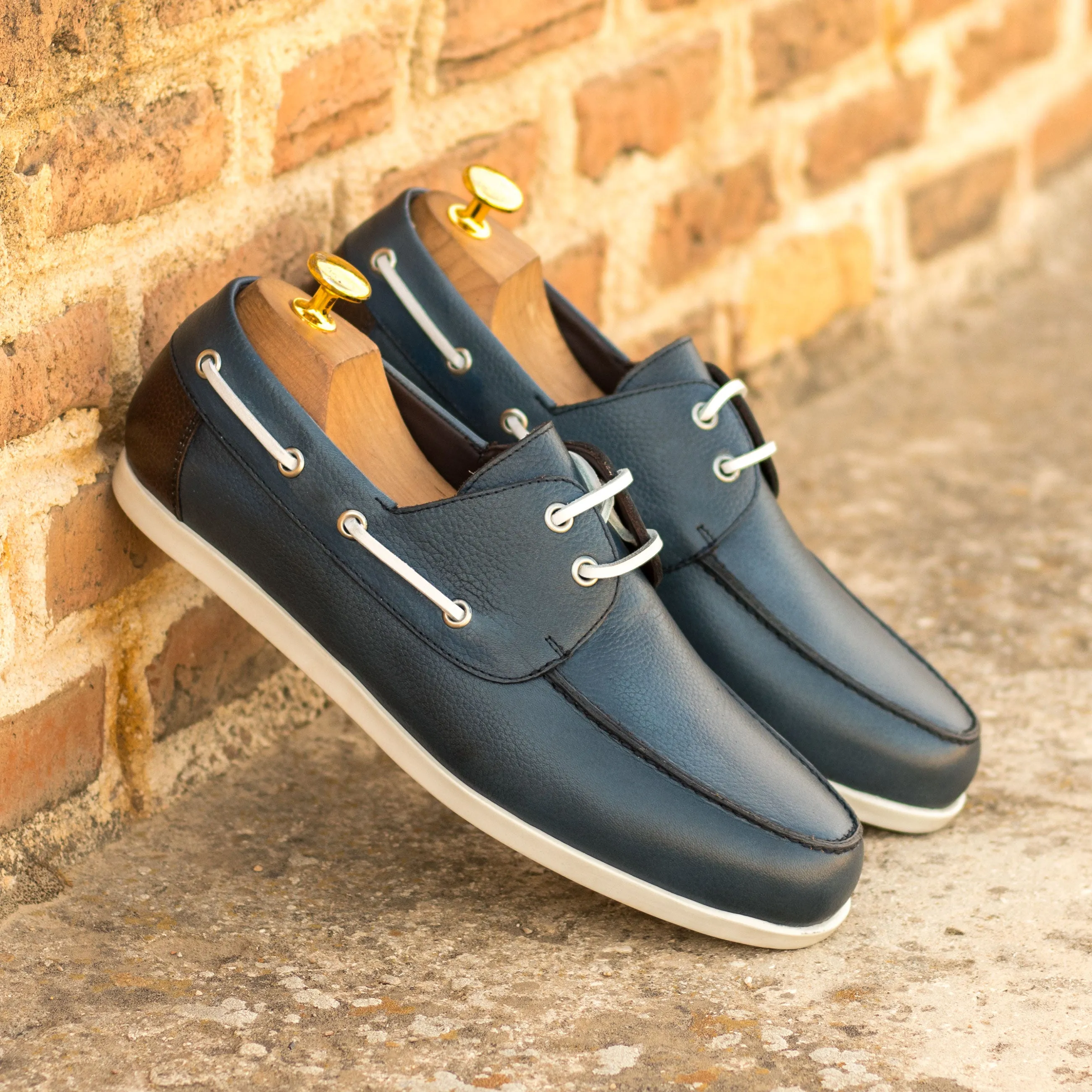 DapperFam Nauticus in Dark Brown / Navy Men's Italian Full Grain Leather Boat Shoe