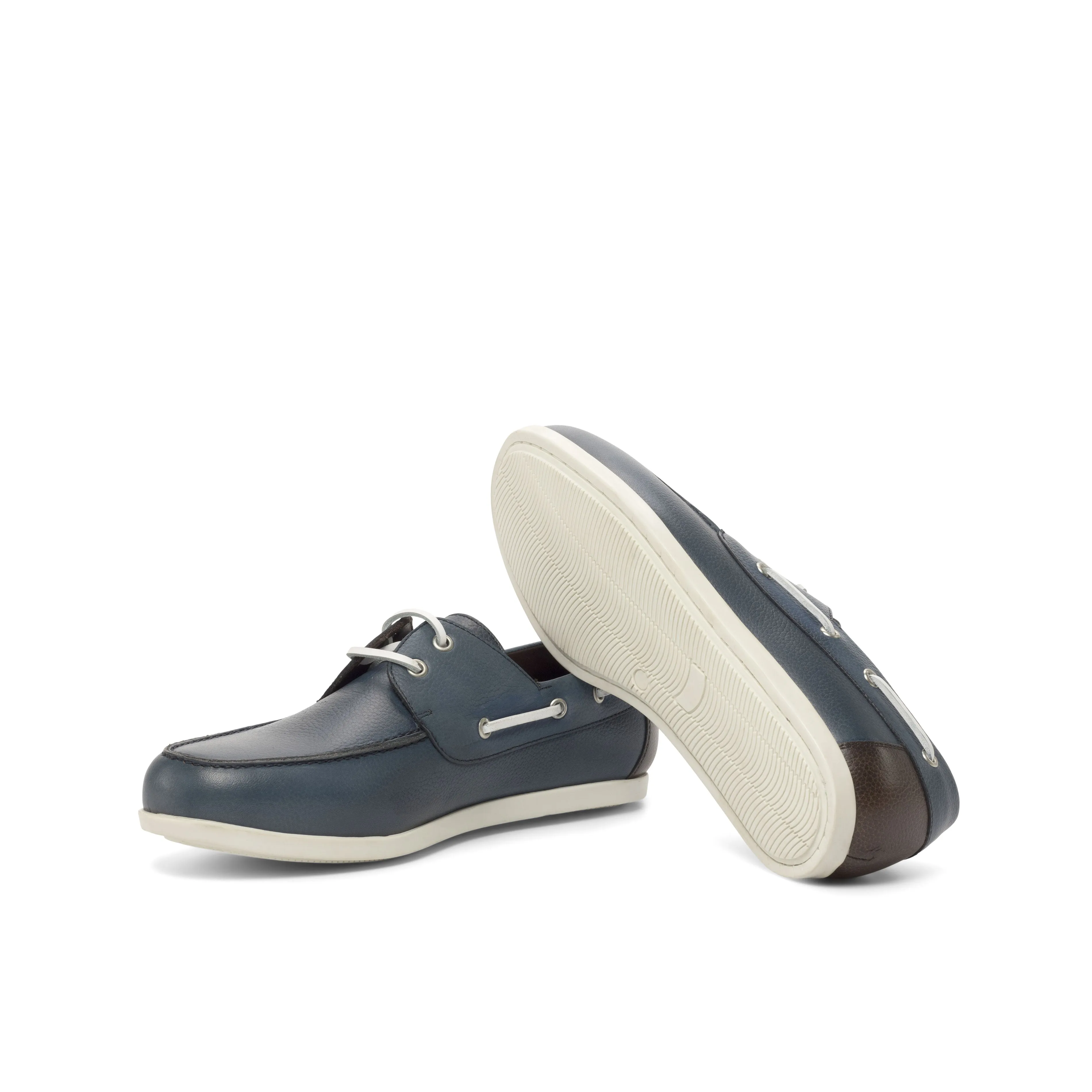 DapperFam Nauticus in Dark Brown / Navy Men's Italian Full Grain Leather Boat Shoe