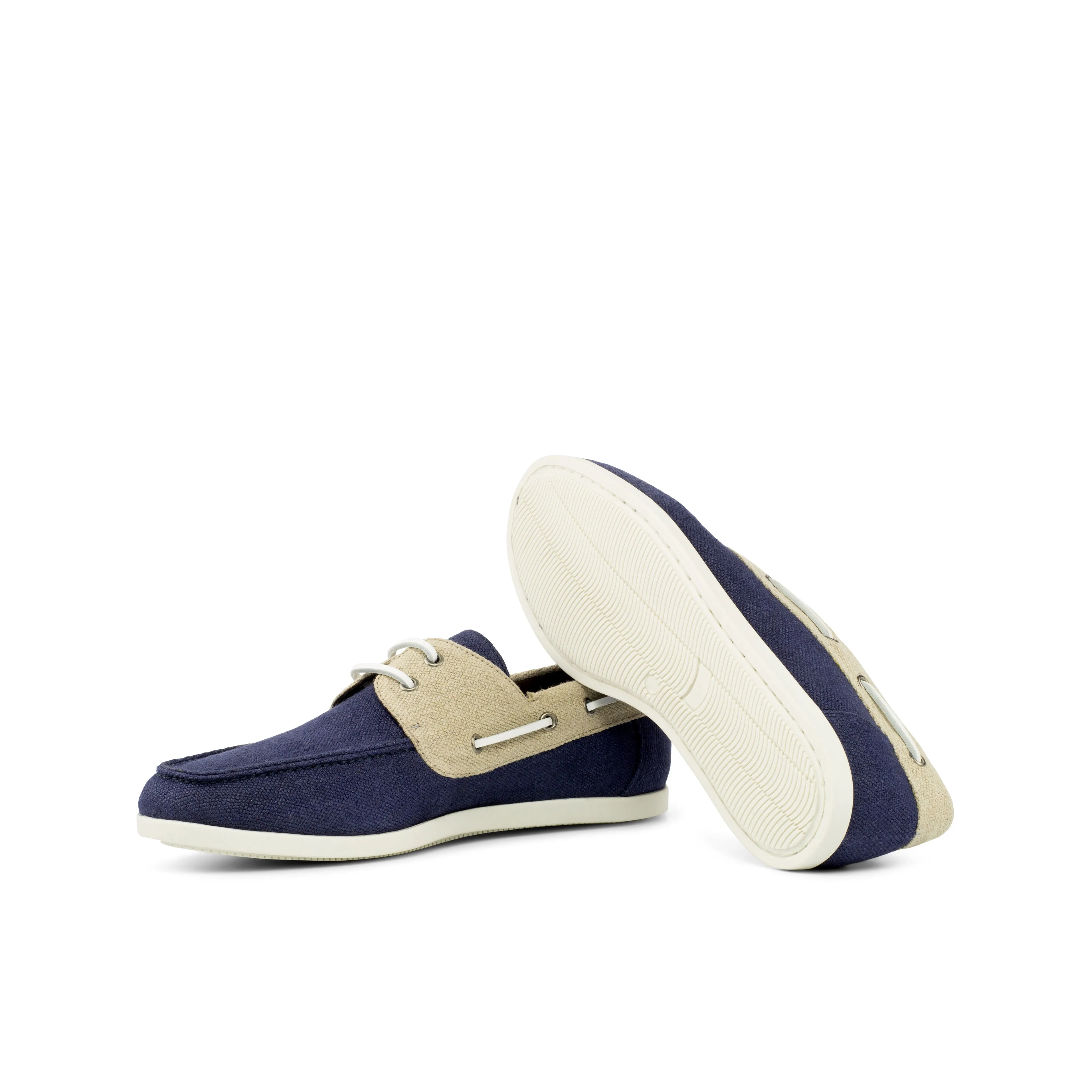 DapperFam Nauticus in Ice / Navy Men's Linen Boat Shoe