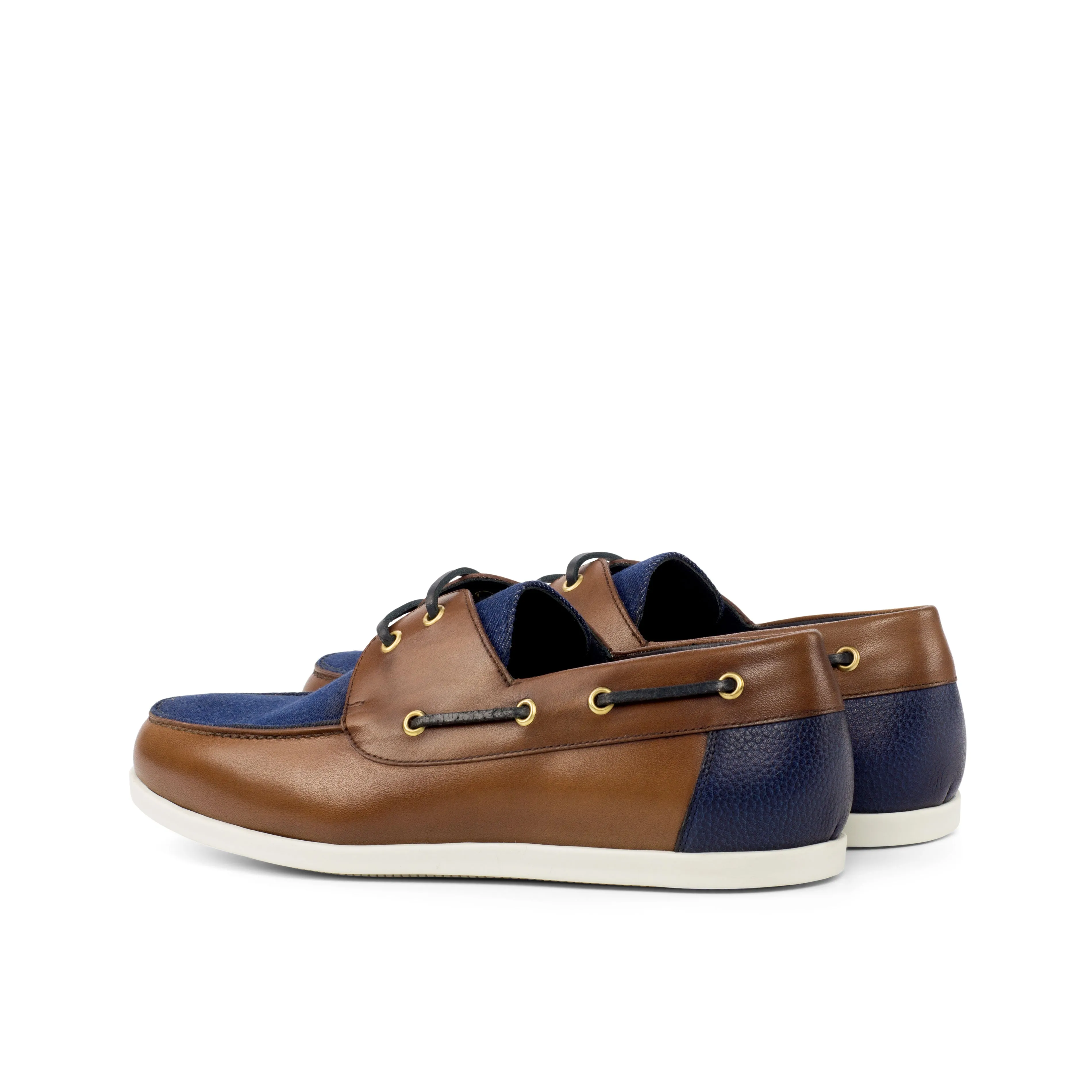 DapperFam Nauticus in Jeans / Med Brown / Navy Men's Sartorial & Italian Full Grain Leather Boat Shoe