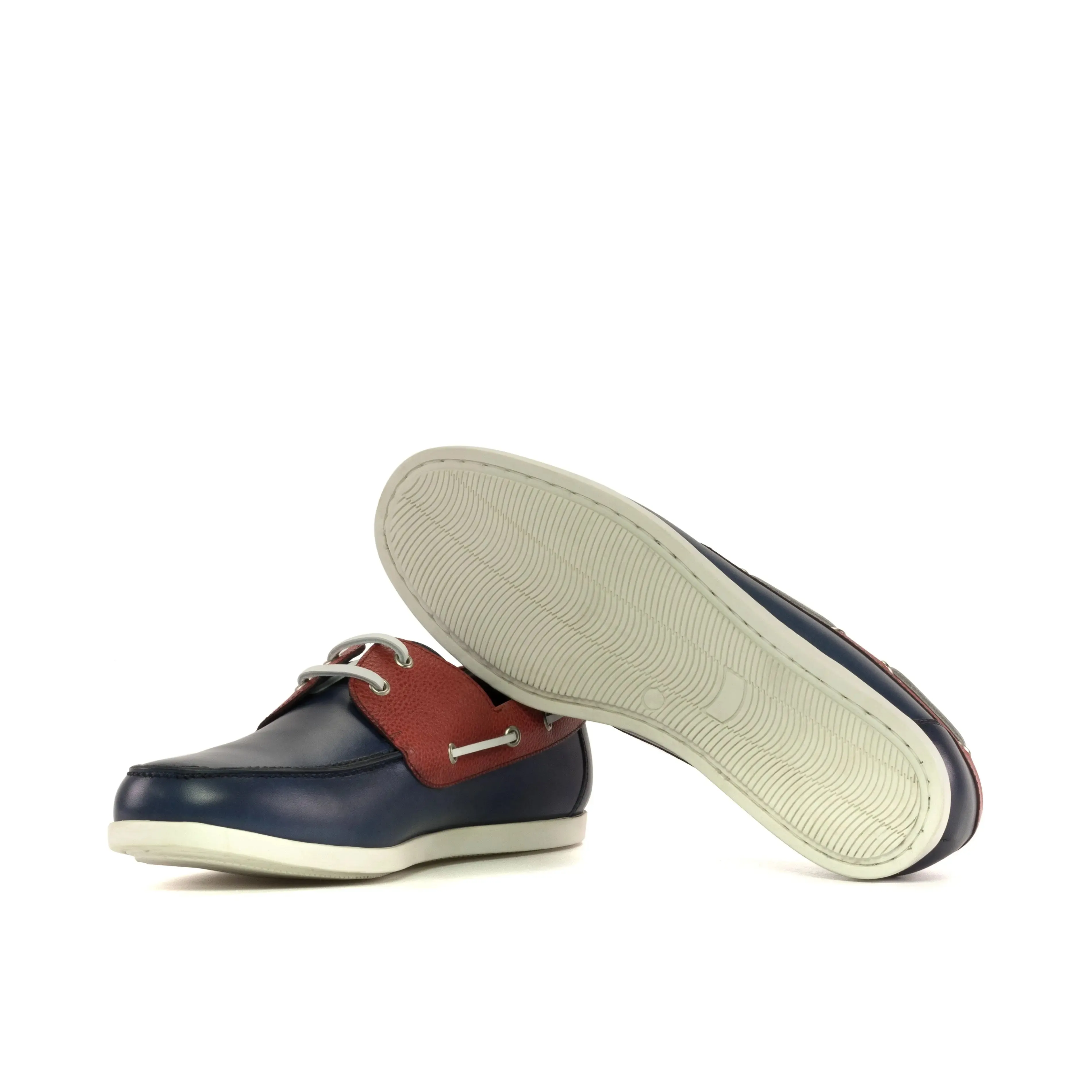 DapperFam Nauticus in Navy / Red Men's Italian Leather Boat Shoe