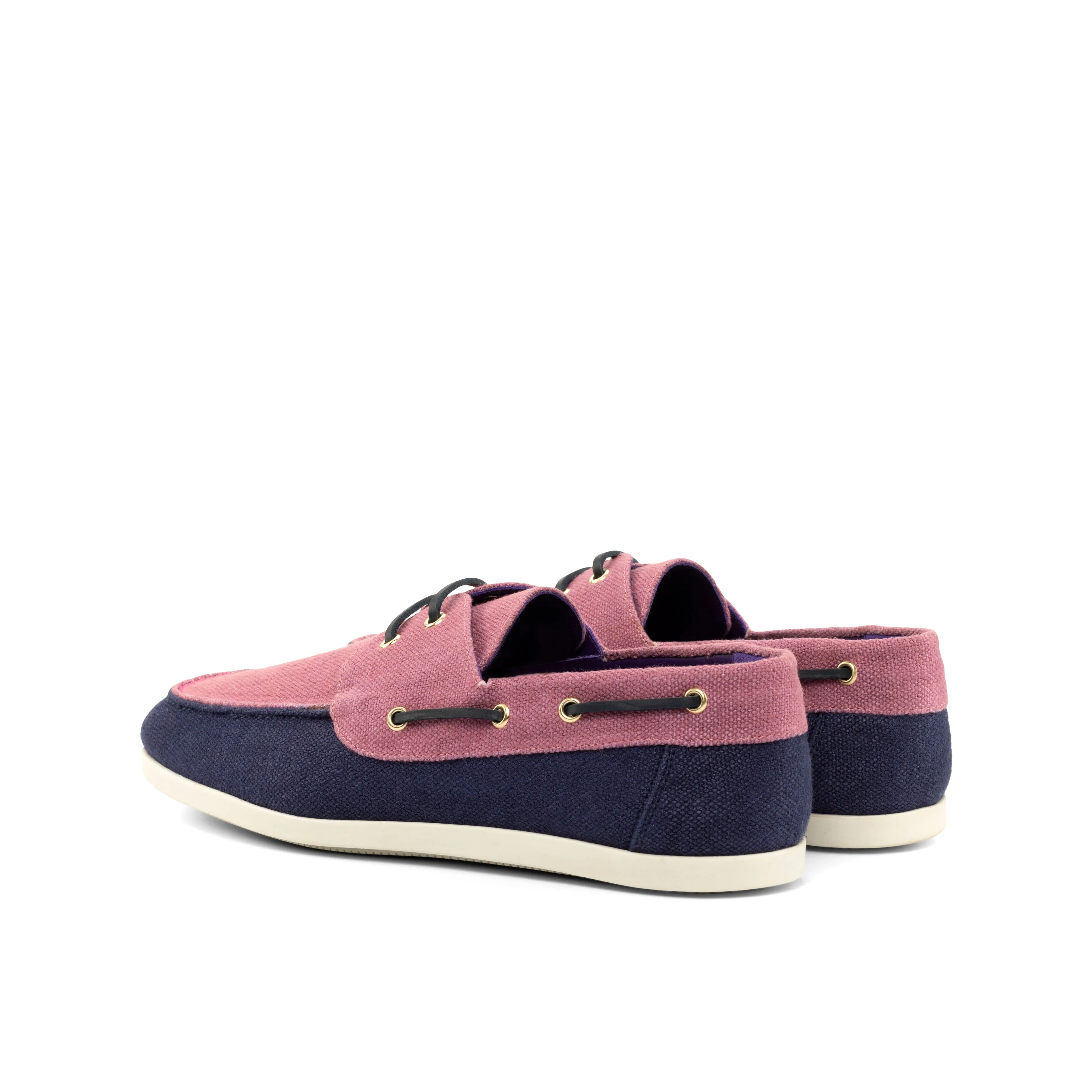 DapperFam Nauticus in Plum / Navy Men's Linen Boat Shoe