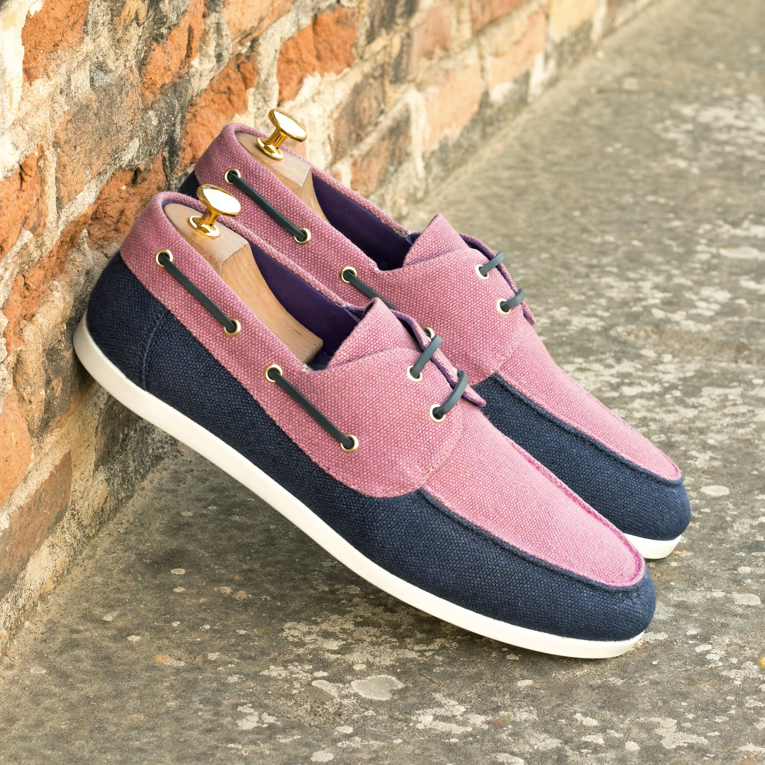 DapperFam Nauticus in Plum / Navy Men's Linen Boat Shoe