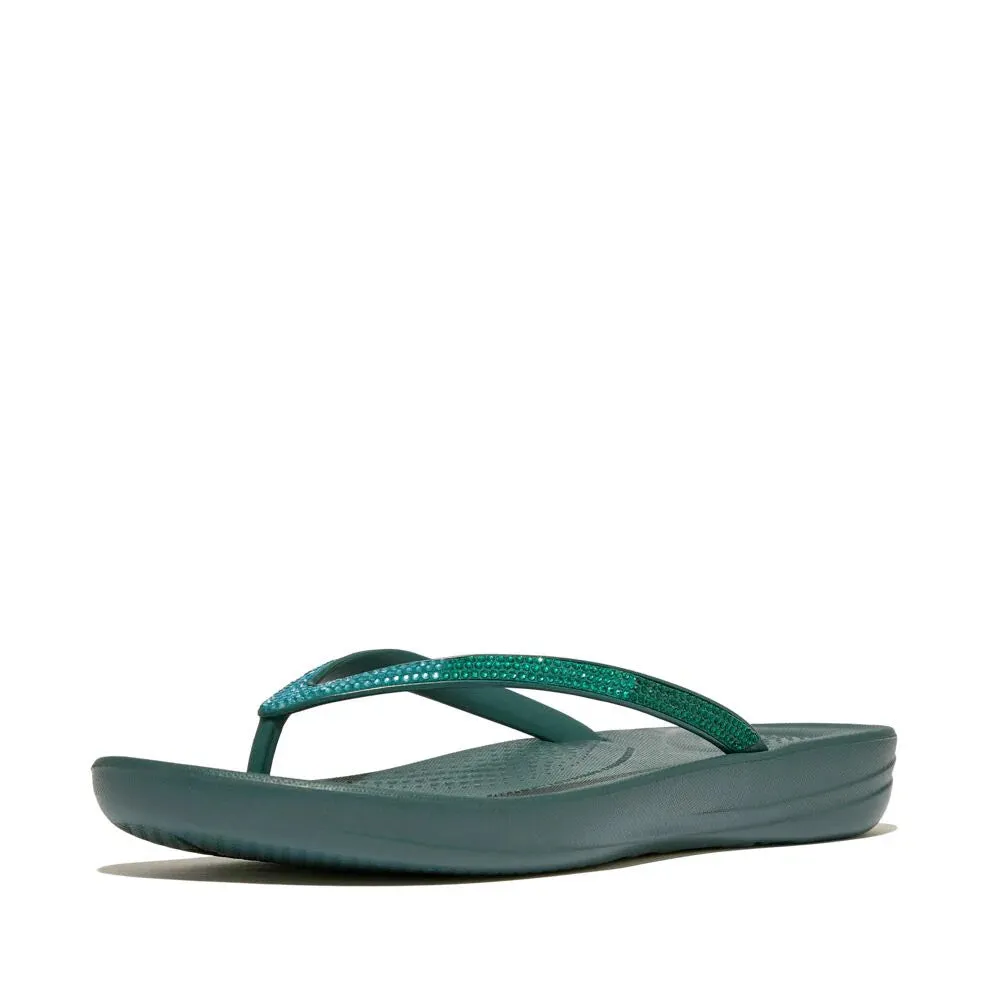 FitFlop Womens Iqushion Ombre Sparkle Flip Flops Deep Teal Mint Blue