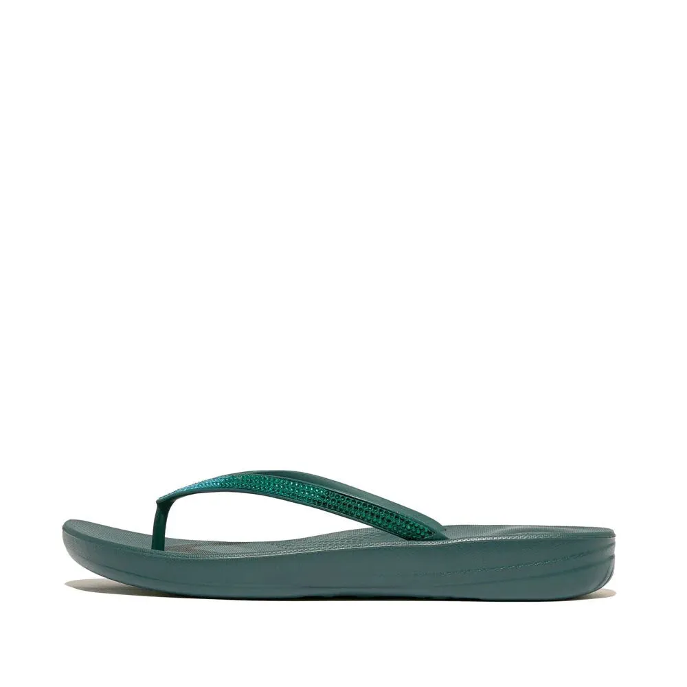 FitFlop Womens Iqushion Ombre Sparkle Flip Flops Deep Teal Mint Blue