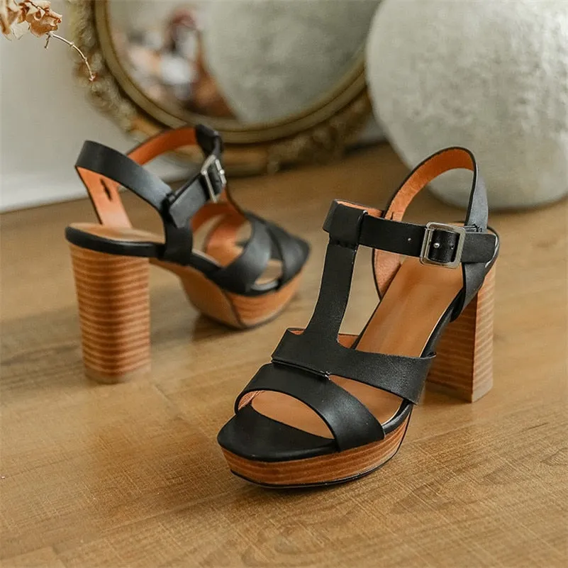 Funki Buys | Shoes | Women's Leather Chunky Platform Sandals