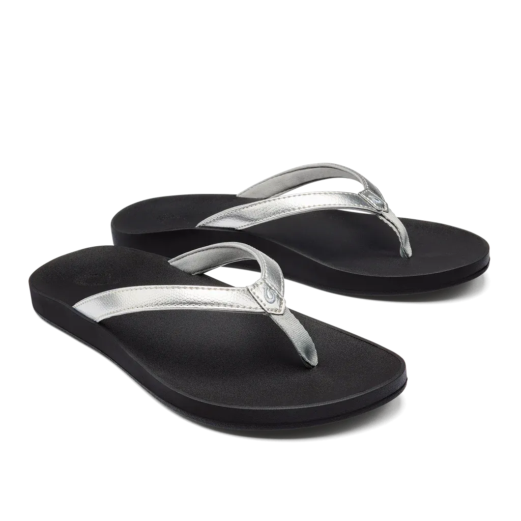 Olukai Women's Puawe Flip Flop - Silver/Black 20498-2K40
