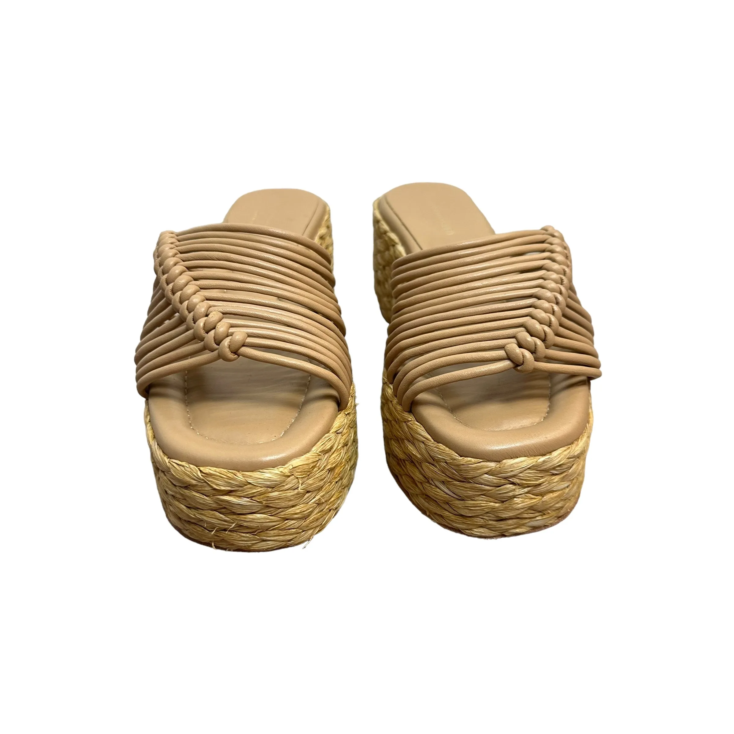 Paloma Barcelo Lola Sandal Platform Beige Leather Raffia Wedge Braided 36