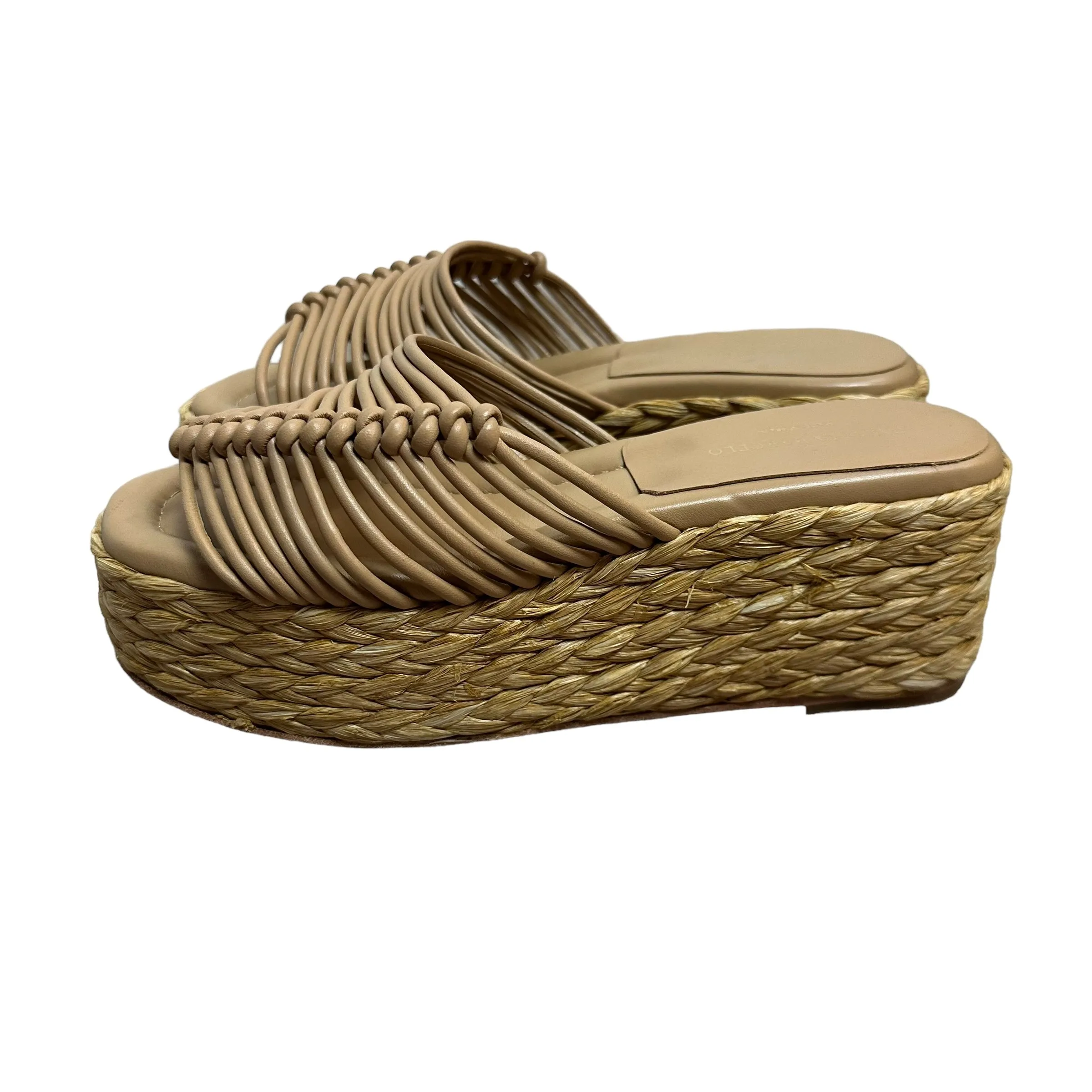 Paloma Barcelo Lola Sandal Platform Beige Leather Raffia Wedge Braided 36