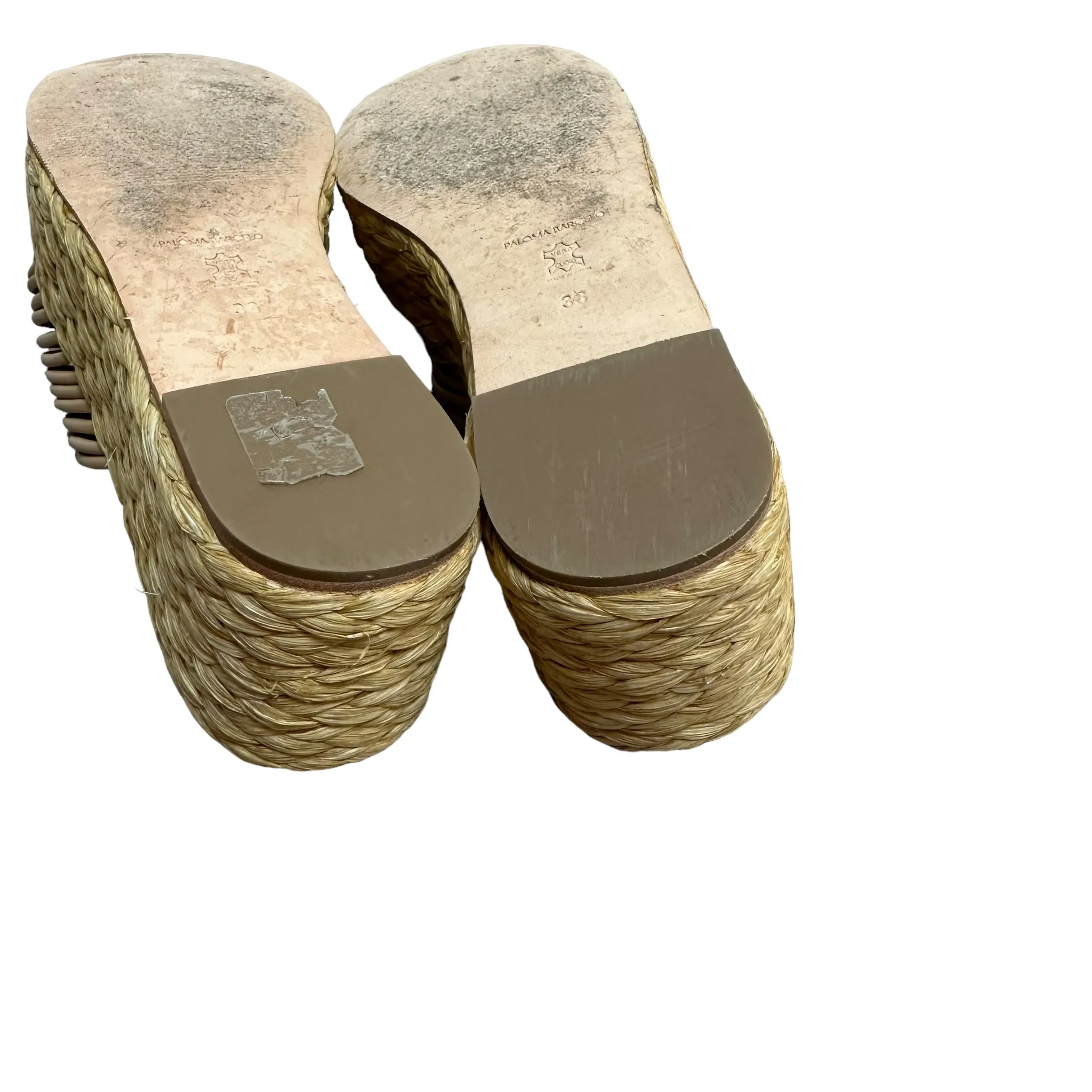 Paloma Barcelo Lola Sandal Platform Beige Leather Raffia Wedge Braided 36