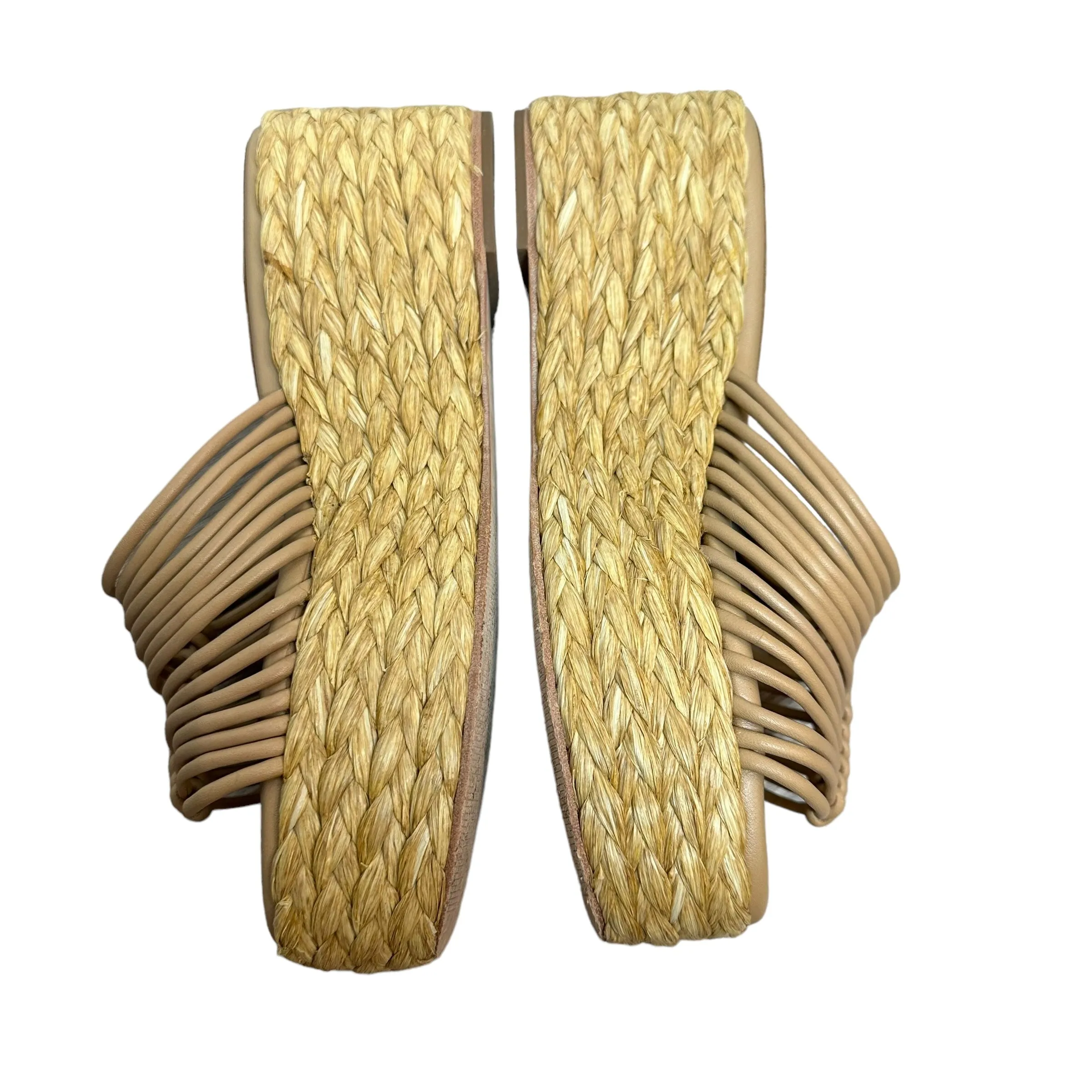 Paloma Barcelo Lola Sandal Platform Beige Leather Raffia Wedge Braided 36